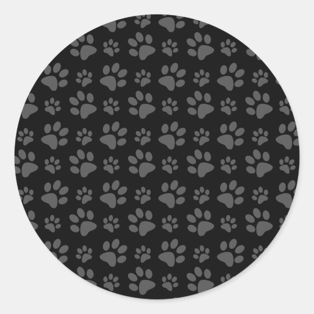 Black dog paw print pattern classic round sticker (Front)