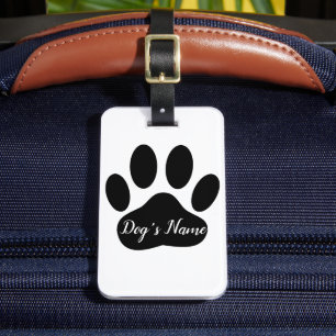 Black Dog Paw Print With Custom Name Luggage Tag