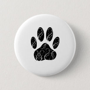 Black Dog Paw Print With White Flourishes 6 Cm Round Badge