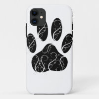 Black Dog Paw Print With White Flourishes