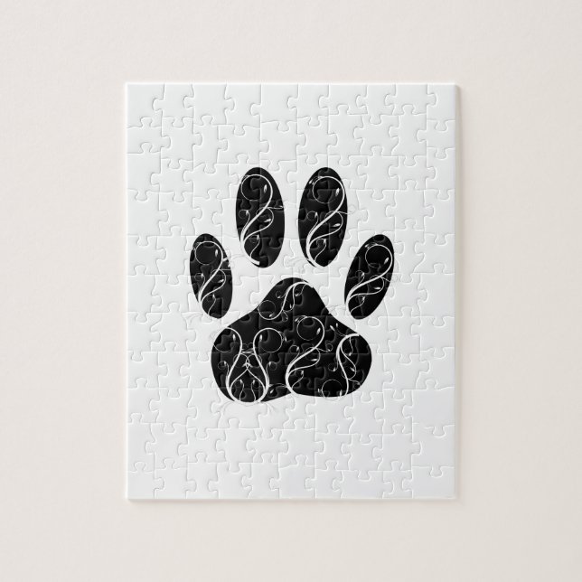 Black Dog Paw Print With White Flourishes Jigsaw Puzzle (Vertical)