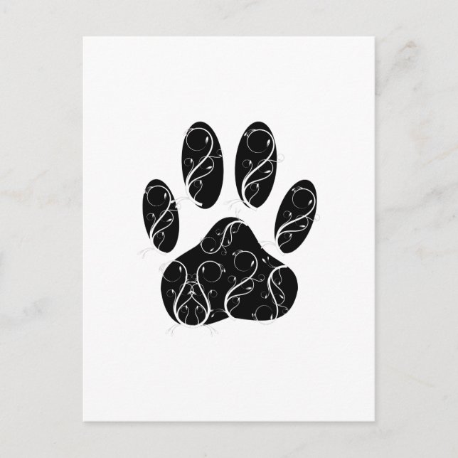 Black Dog Paw Print With White Flourishes Postcard (Front)
