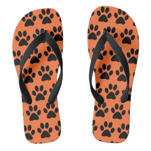 Black Dog Paw Prints On Carrot Orange Jandals