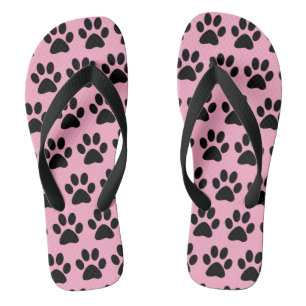 Black Dog Paw Prints On Light Pink Jandals