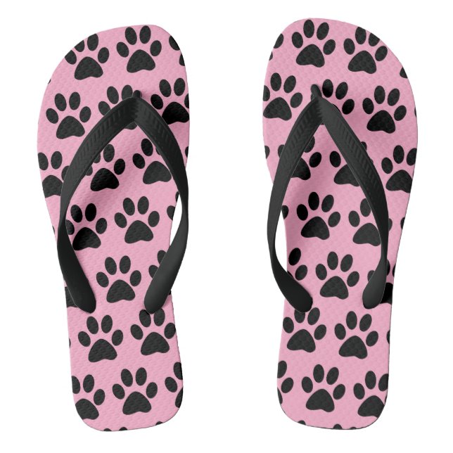 Black Dog Paw Prints On Light Pink Jandals (Footbed)
