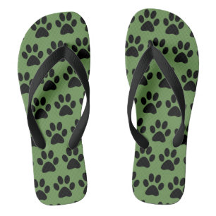 Black Dog Paw Prints On White Jandals