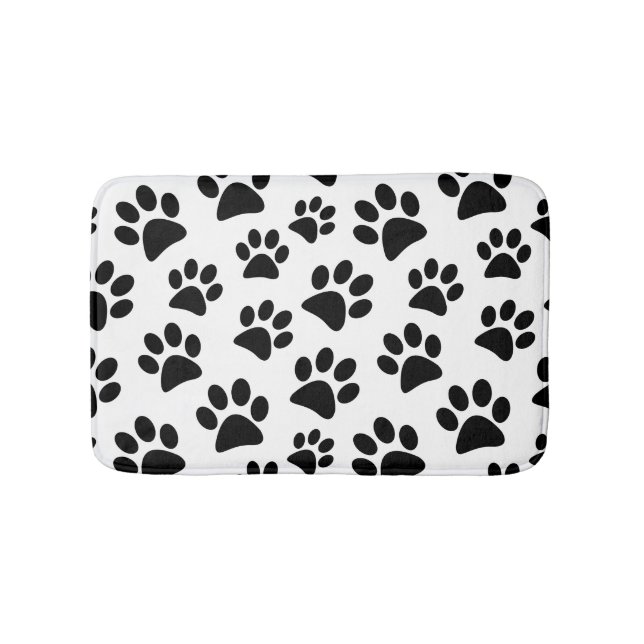 Black Dog Paw Prints Pattern Bath Mat (Front)