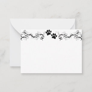 Black Dog Paw Prints Scrollwork Blank Card