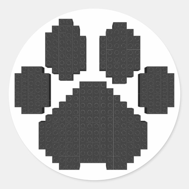 Black Dog Pawprint Building Blocks Classic Round Sticker (Front)