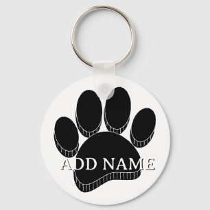 Black Dog Pawprint Hand Drawn Custom Name Key Ring