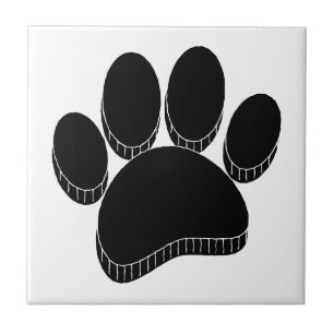 Black Dog Pawprint Hand Drawn Custom Tile