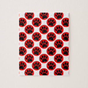 Black Dog Paws In Red Polka Dots Jigsaw Puzzle