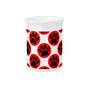 Black Dog Paws In Red Polka Dots Pitcher