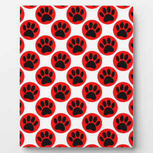 Black Dog Paws In Red Polka Dots Plaque