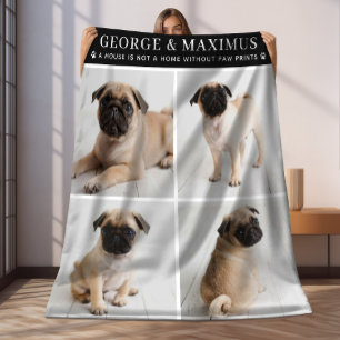 Black Dog Photo Paw Prints Quote Blanket