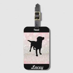 Black Dog Pink and White Glitter Sparkle Luggage Tag