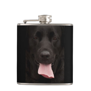 Black dog portrait hip flask