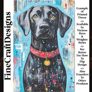 Black Dog, Red Collar, Colourful Paint Z6 Decoupag Tissue Paper