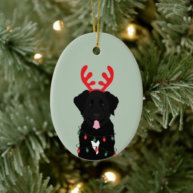 Black Dog Reindeer Christmas Lights Ceramic Tree Decoration (Tree)