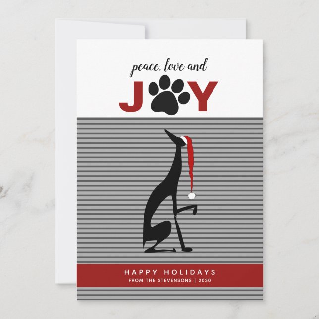Black Dog Santa Hat Joy  Holiday Card (Front)