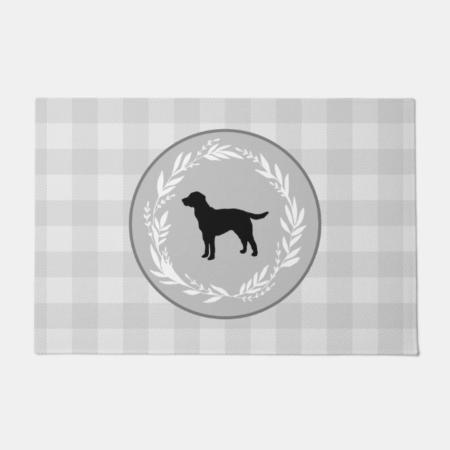 Black Dog Silhouette Buffalo Check Pattern Grey Doormat (Front)