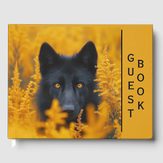 Black Dog Stunning Gold Eyes Custom Text Spine Guest Book