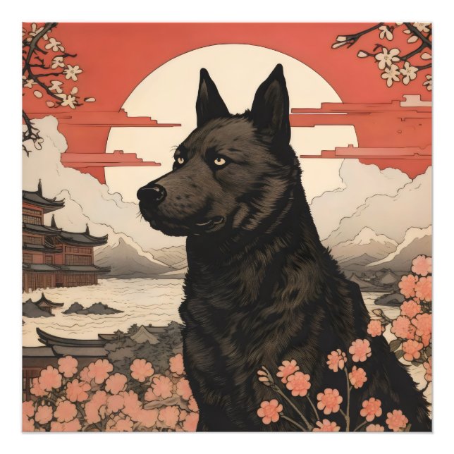 Black Dog Ukiyo-e Photo Print (Front)