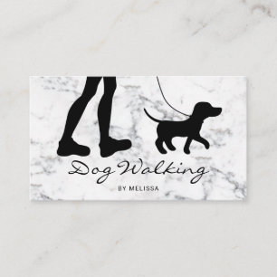 Black Dog Walker Silhouette On Faux Marble Business Card