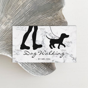 Black Dog Walker Silhouette On Faux Marble Business Card