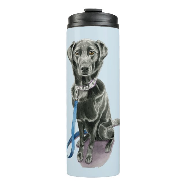 Black Dog Watercolor Painting Thermal Tumbler (Front)