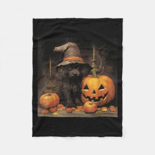 Black Dog Witch Hat Halloween Fleece Blanket