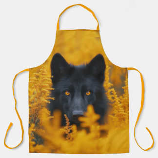Black Dog with Stunning Gold Eyes Apron