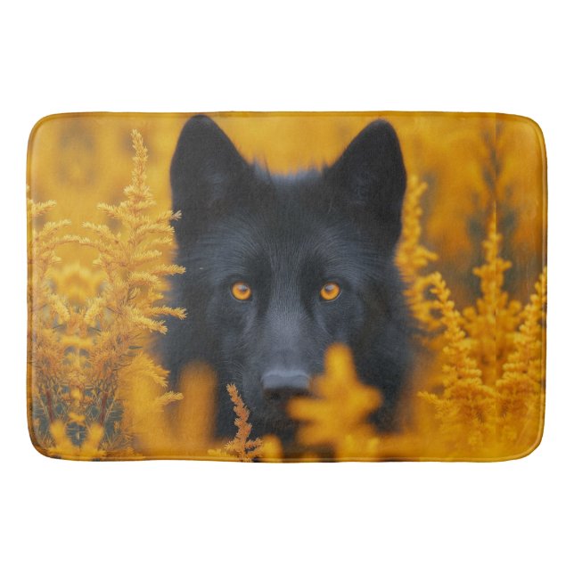 Black Dog with Stunning Gold Eyes Bath Mat (Front)
