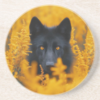 Black Dog with Stunning Gold Eyes Coaster