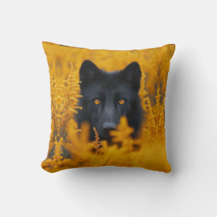 Black Dog with Stunning Gold Eyes Cushion