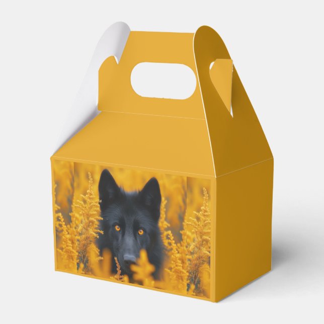 Black Dog with Stunning Gold Eyes Favour Box (Front Side)