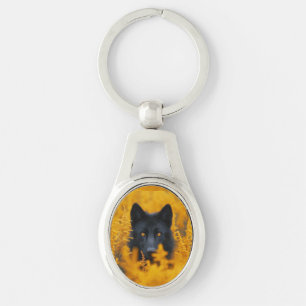 Black Dog with Stunning Gold Eyes Key Ring