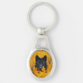 Black Dog with Stunning Gold Eyes Key Ring
