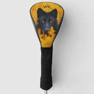Black Dog with Stunning Gold Eyes Monogram Golf Head Cover