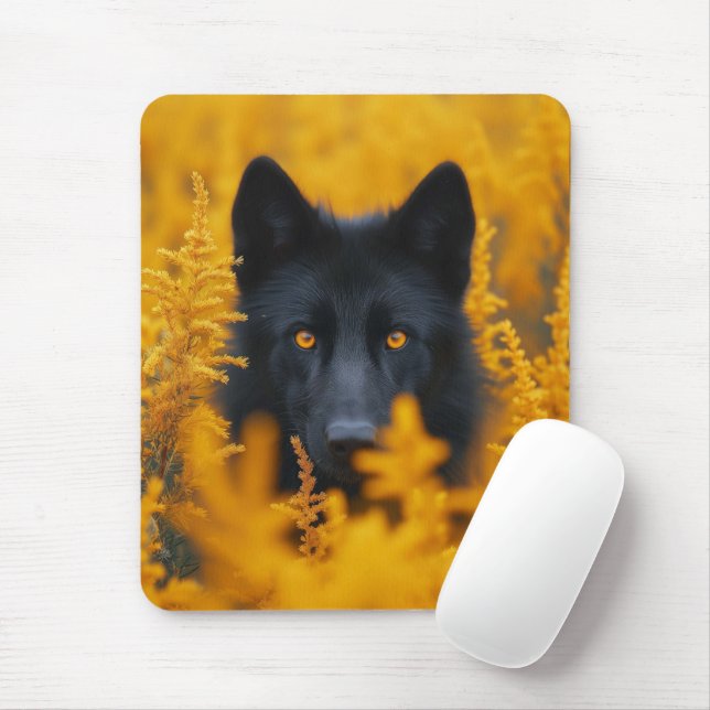 Black Dog with Stunning Gold Eyes Mouse Pad (With Mouse)
