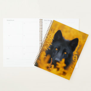 Black Dog with Stunning Gold Eyes Planner