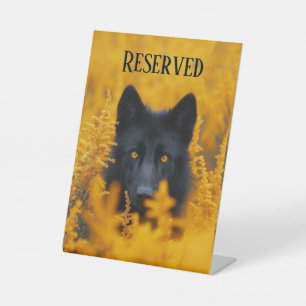 Black Dog with Stunning Gold Eyes Reserved Pedestal Sign