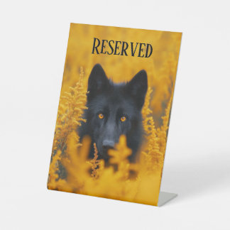 Black Dog with Stunning Gold Eyes Reserved Pedestal Sign