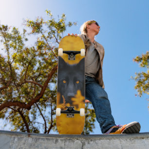 Black Dog with Stunning Gold Eyes Skateboard