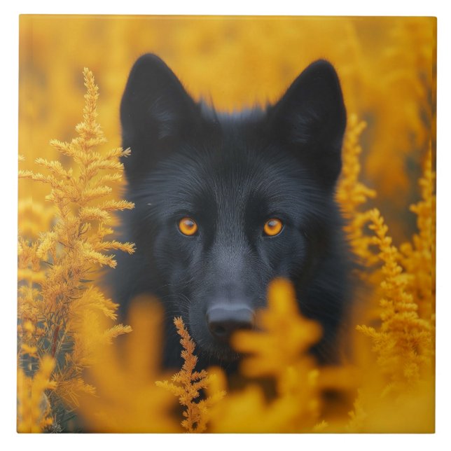 Black Dog with Stunning Gold Eyes Tile (Front)