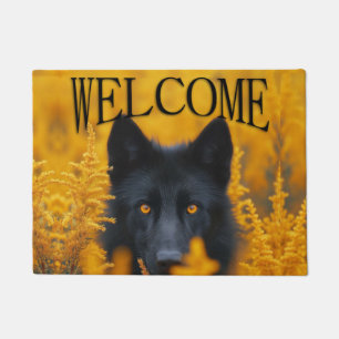 Black Dog with Stunning Gold Eyes Welcome Doormat