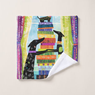 Black Dogs Balancing Book Tower Stack Bath Towel Set