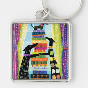 Black Dogs Balancing Book Tower Stack Key Ring