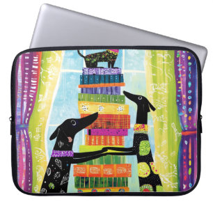 Black Dogs Balancing Book Tower Stack Laptop Sleeve