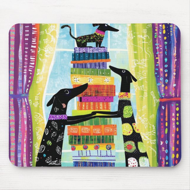 Black Dogs Balancing Book Tower Stack Mouse Pad (Front)